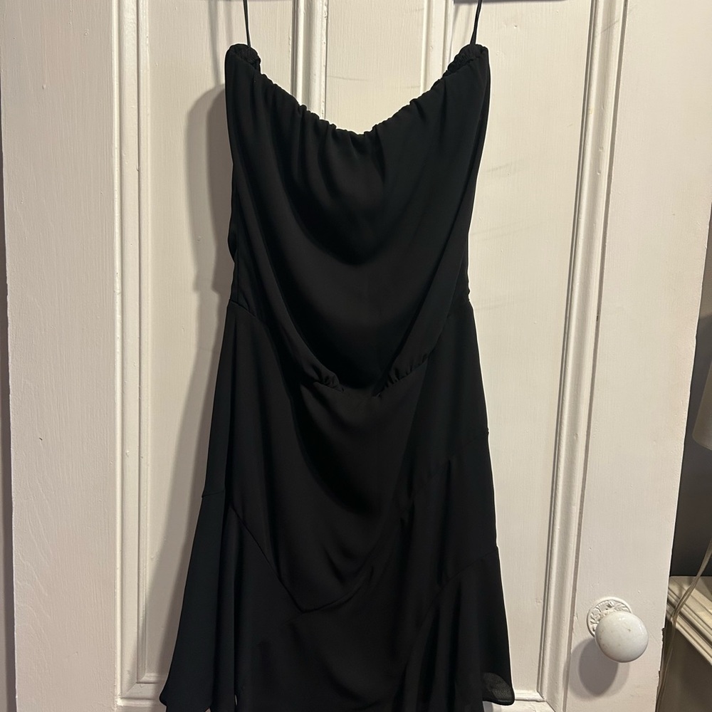 Black Strapless Ruffled Sheath Dress - Picture 2 of 5